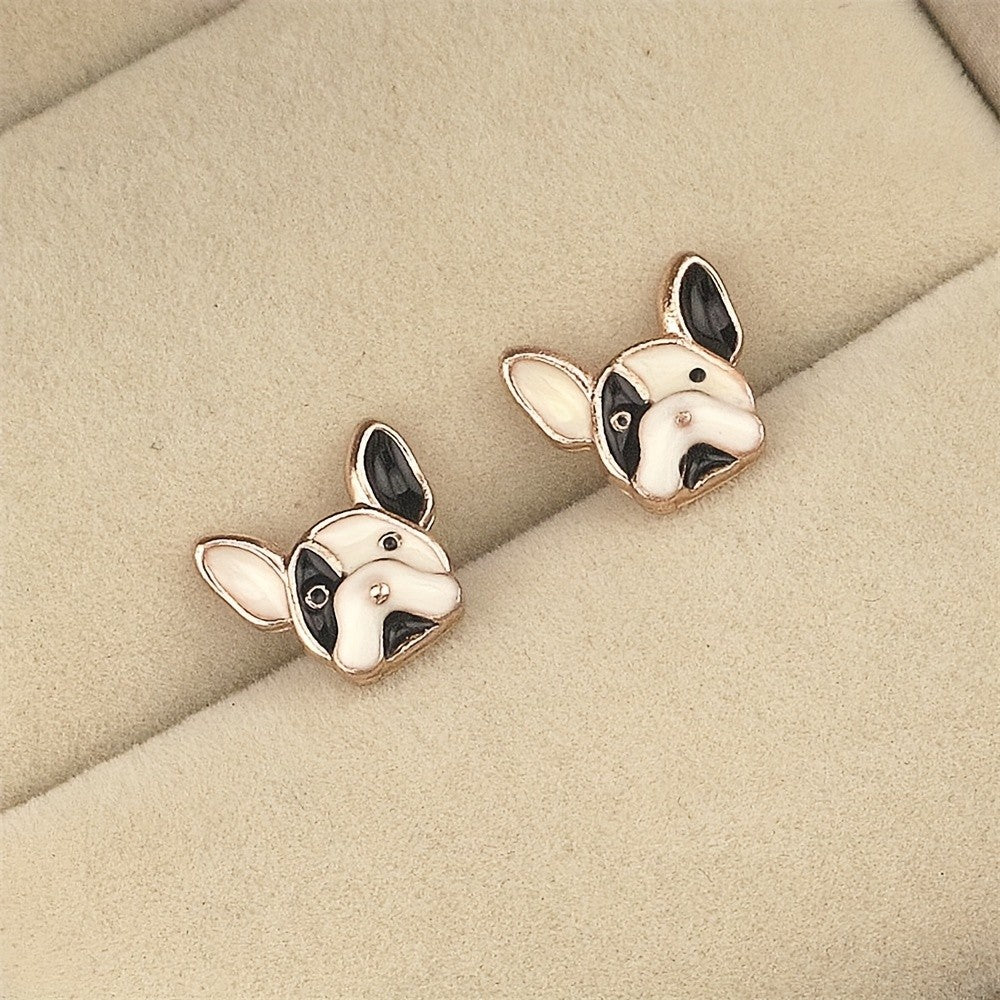 Black & White Bulldog Stud Earrings