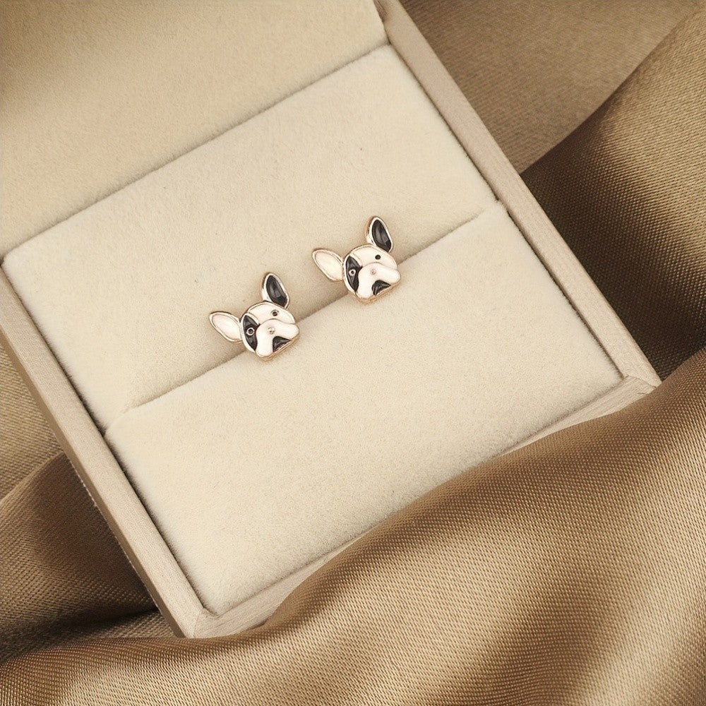 Black & White Bulldog Stud Earrings