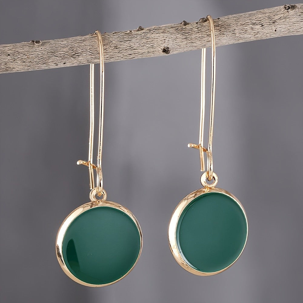 Green Round Drop Earrings