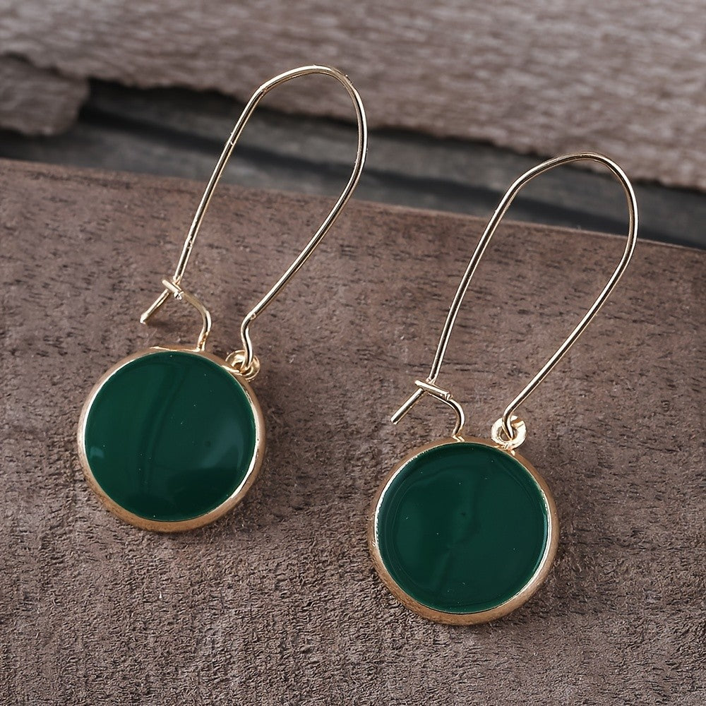 Green Round Drop Earrings
