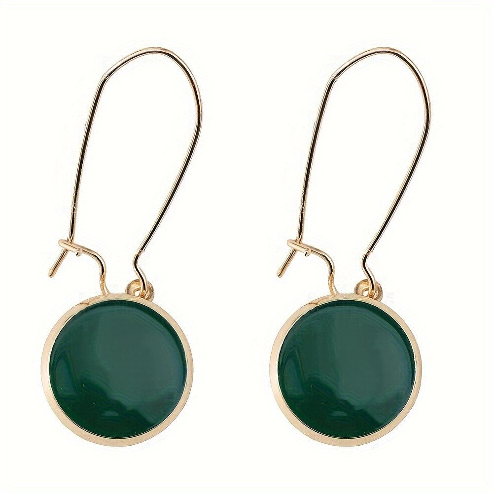 Green Round Drop Earrings