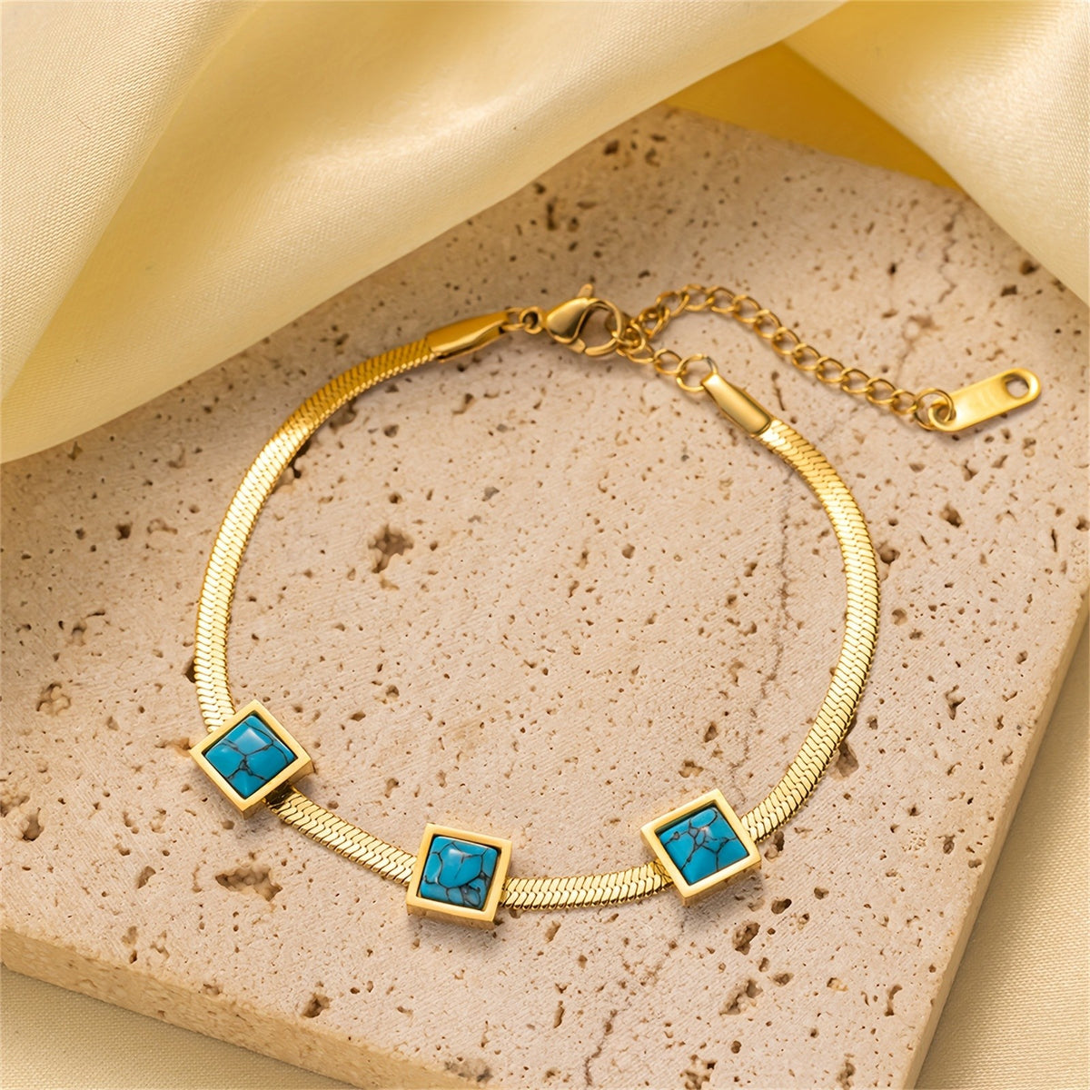 Turquoise Square Snake Chain Bracelet
