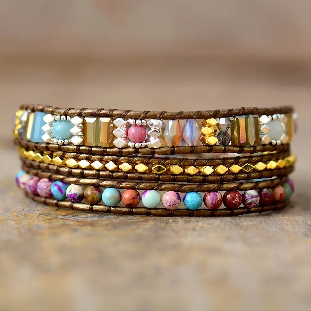Multicolor Stone & Crystal Wrap Bracelet