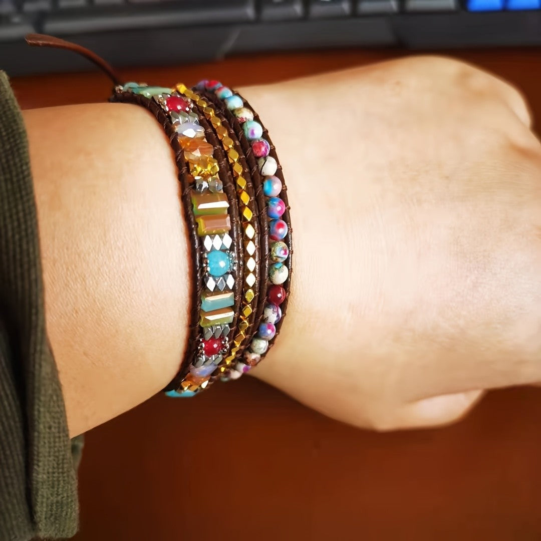 Multicolor Stone & Crystal Wrap Bracelet