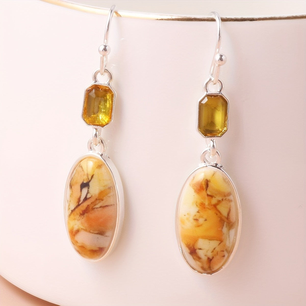 Amber Oval Drop Earrings