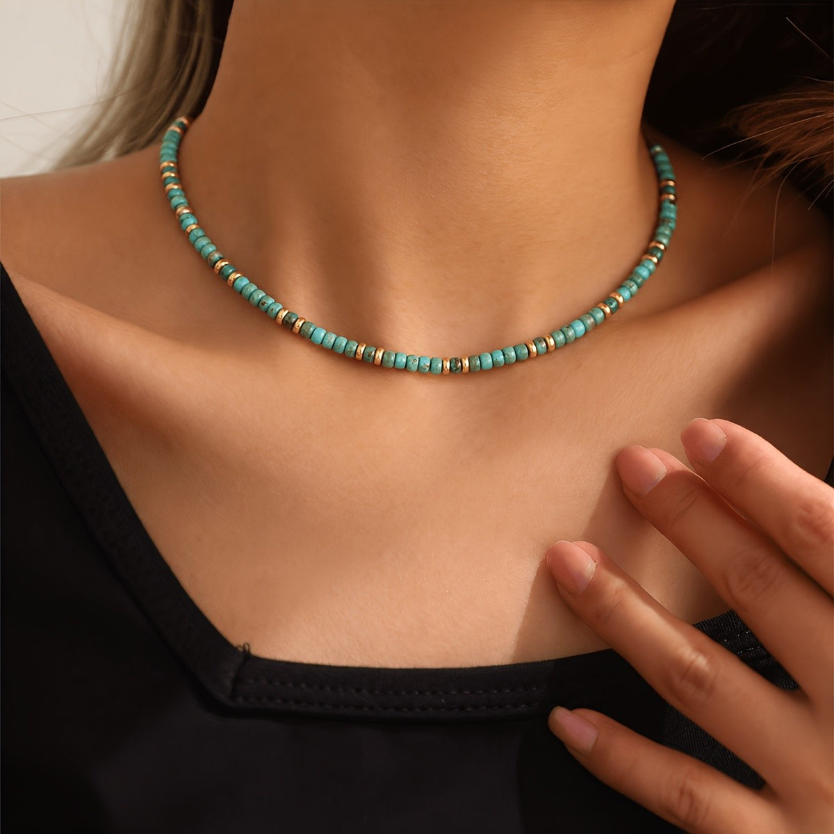 Turquoise Cylinder Bead Necklace