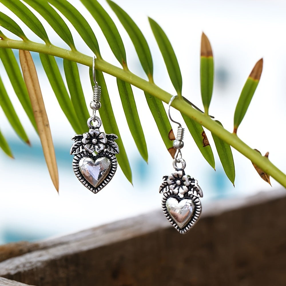 Floral Heart Drop Earrings