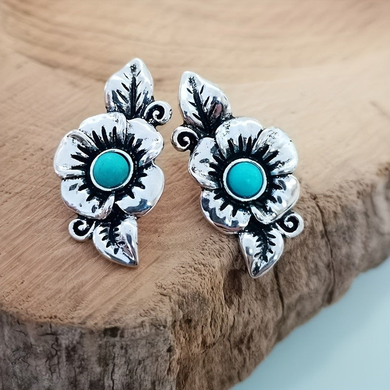 Antique Silver Flower & Leaf Earrings