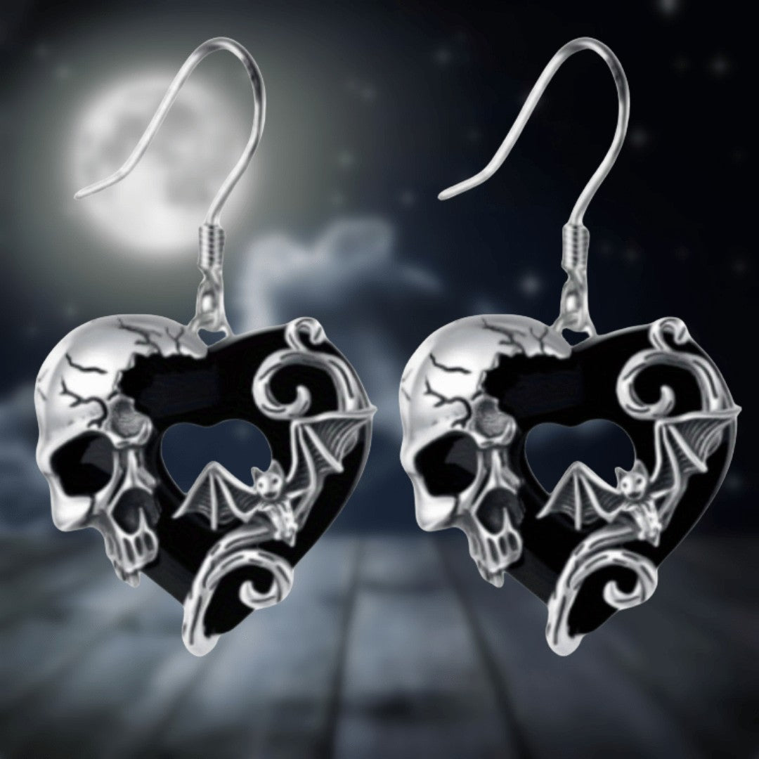 Skull Heart Bat Earrings