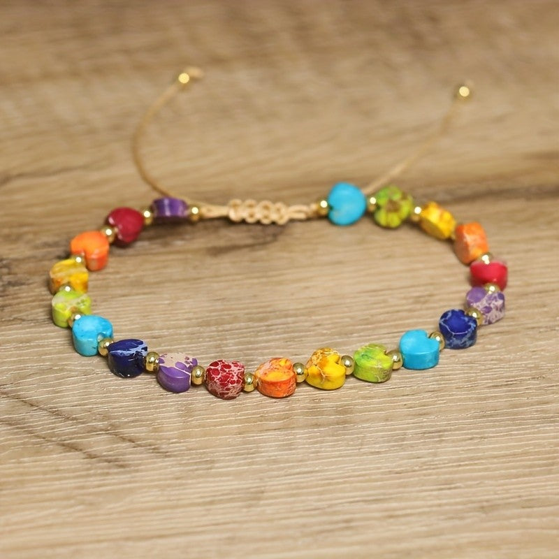 Colorful Stone Heart Rope Bracelet