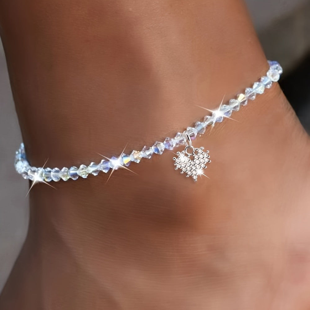 Crystal Heart Beaded Anklet