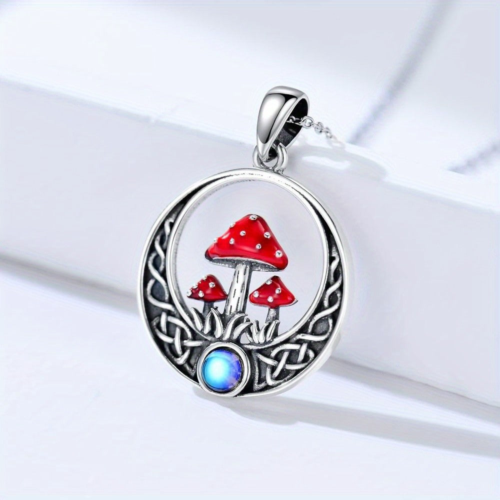 Red Mushroom Circle Pendant Necklace