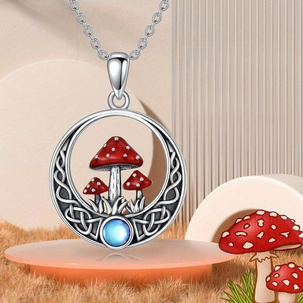 Red Mushroom Circle Pendant Necklace