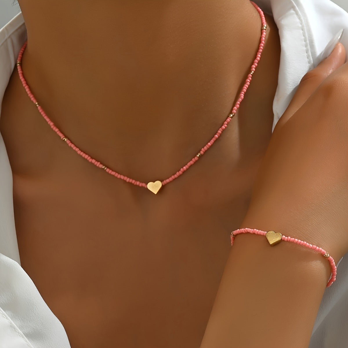 Tiny Bead Heart Jewelry Set