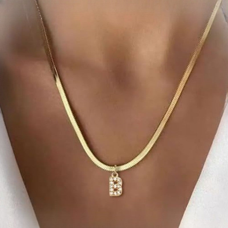 Crystal Initial Snake Chain Necklace