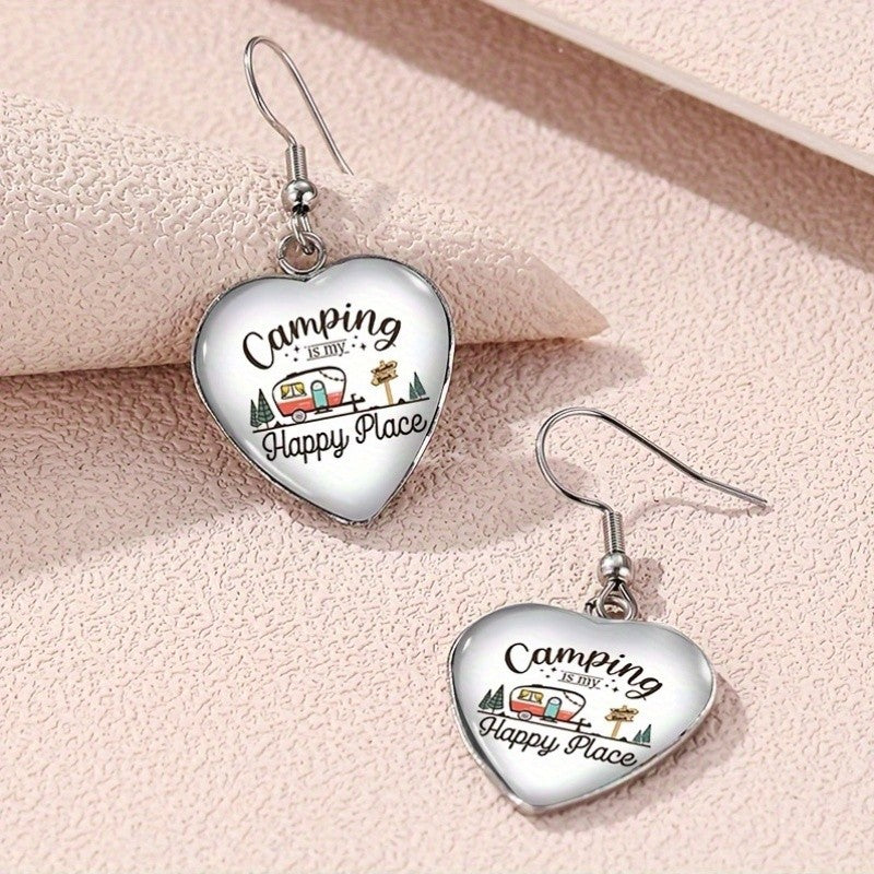 Camping Heart Dangle Earrings