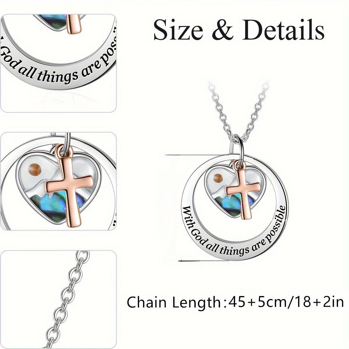 Inlaid Heart Cross Disc Necklace
