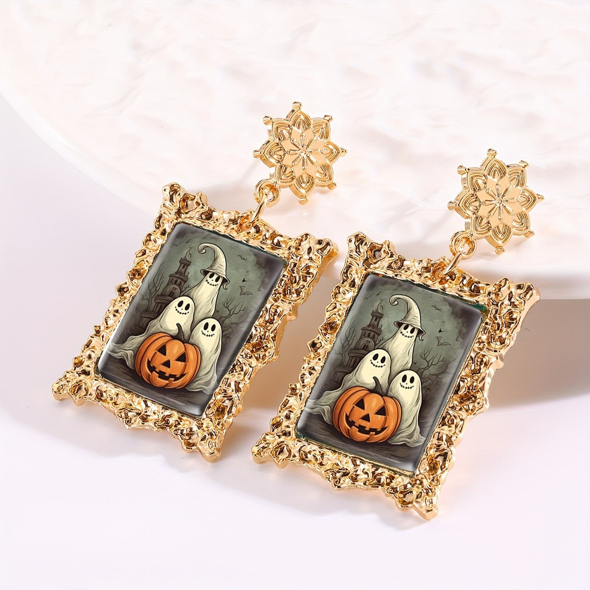 Halloween Ghost & Pumpkin Frame Earrings