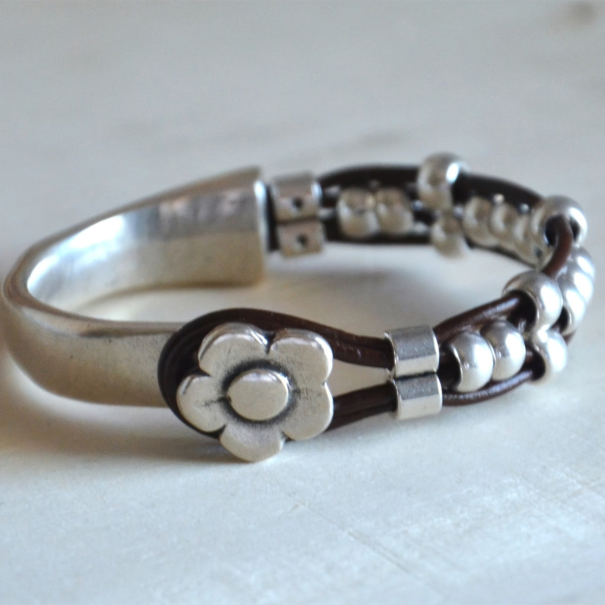 Floral Braided Leather Bracelet