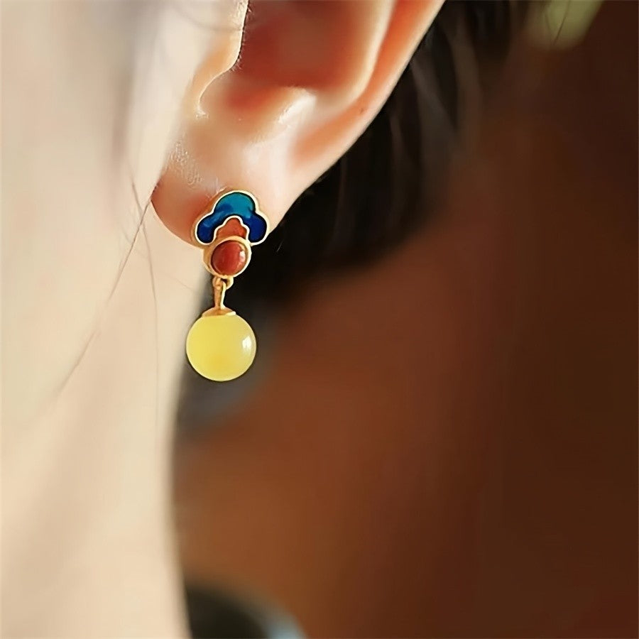 Blue Cloud & Amber Drop Earrings