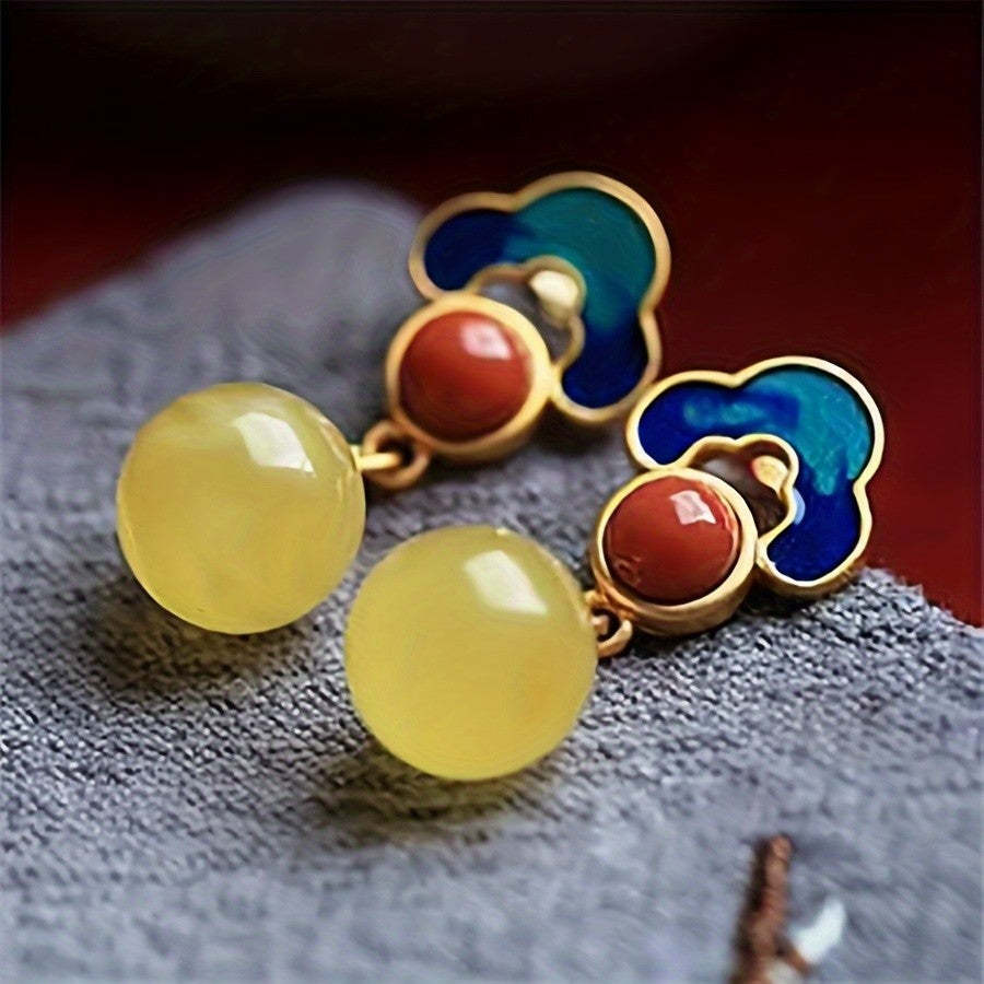 Blue Cloud & Amber Drop Earrings