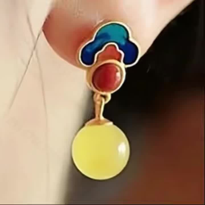 Blue Cloud & Amber Drop Earrings
