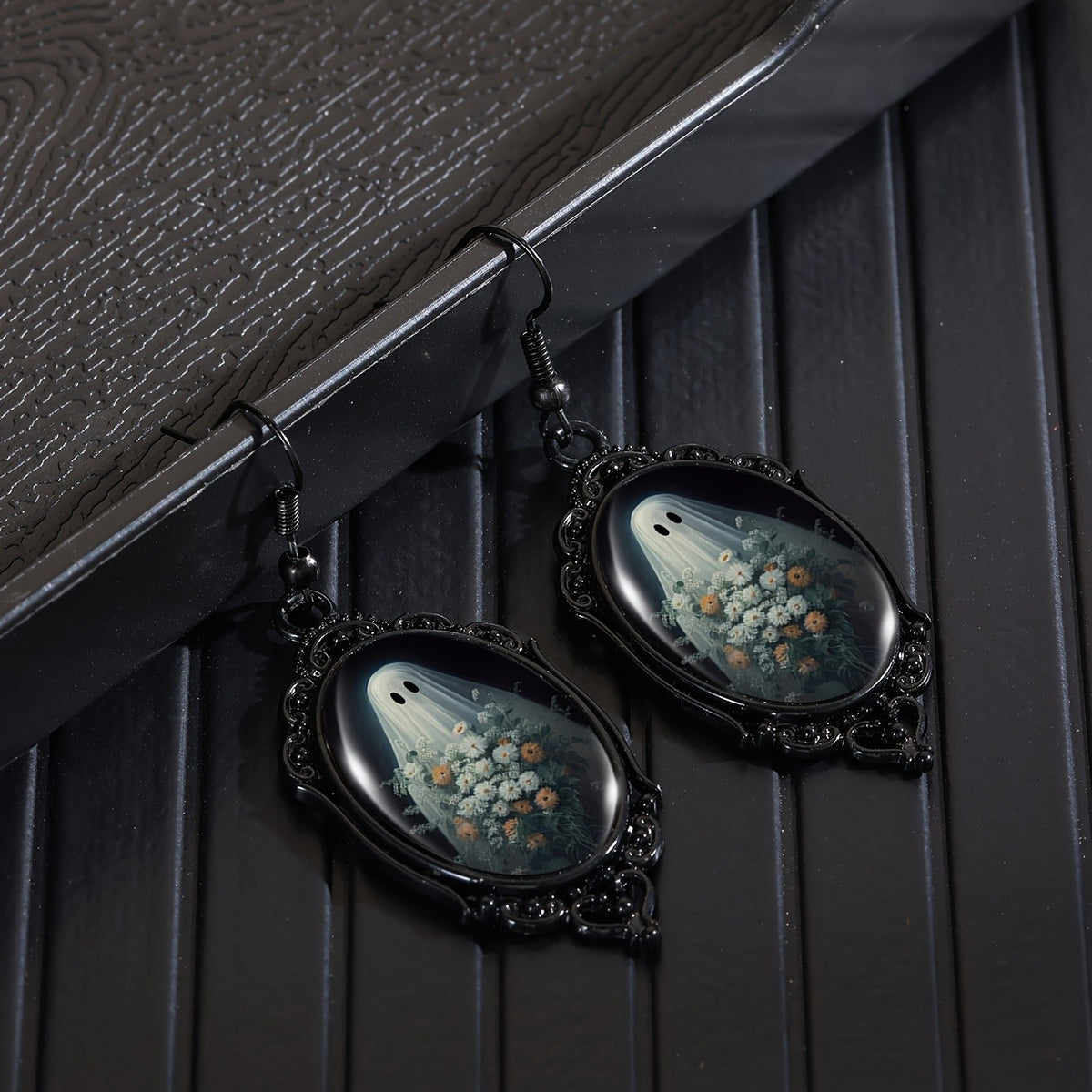 Ghost Floral Oval Drop Earrings
