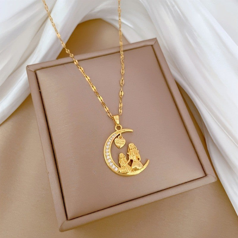 Moon Mother Daughter Pendant Necklace