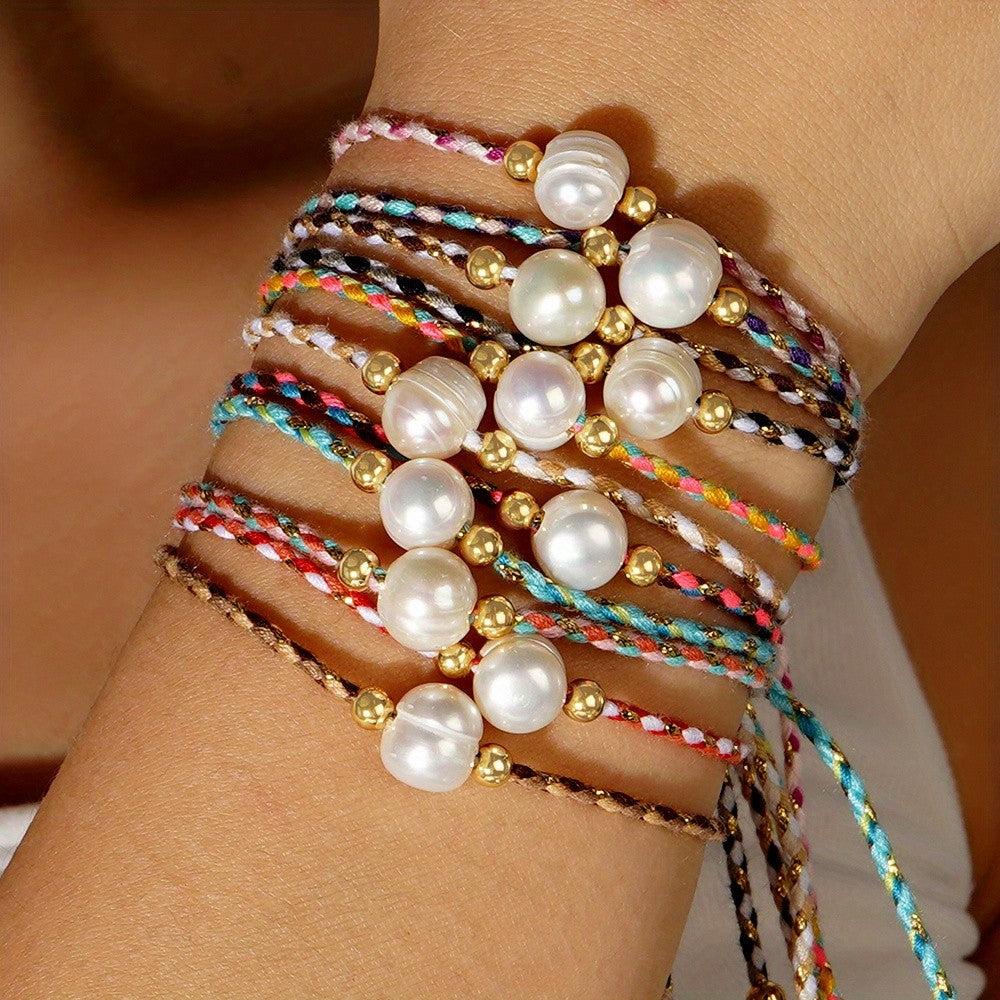 Multicolor Braided Pearl Bracelet