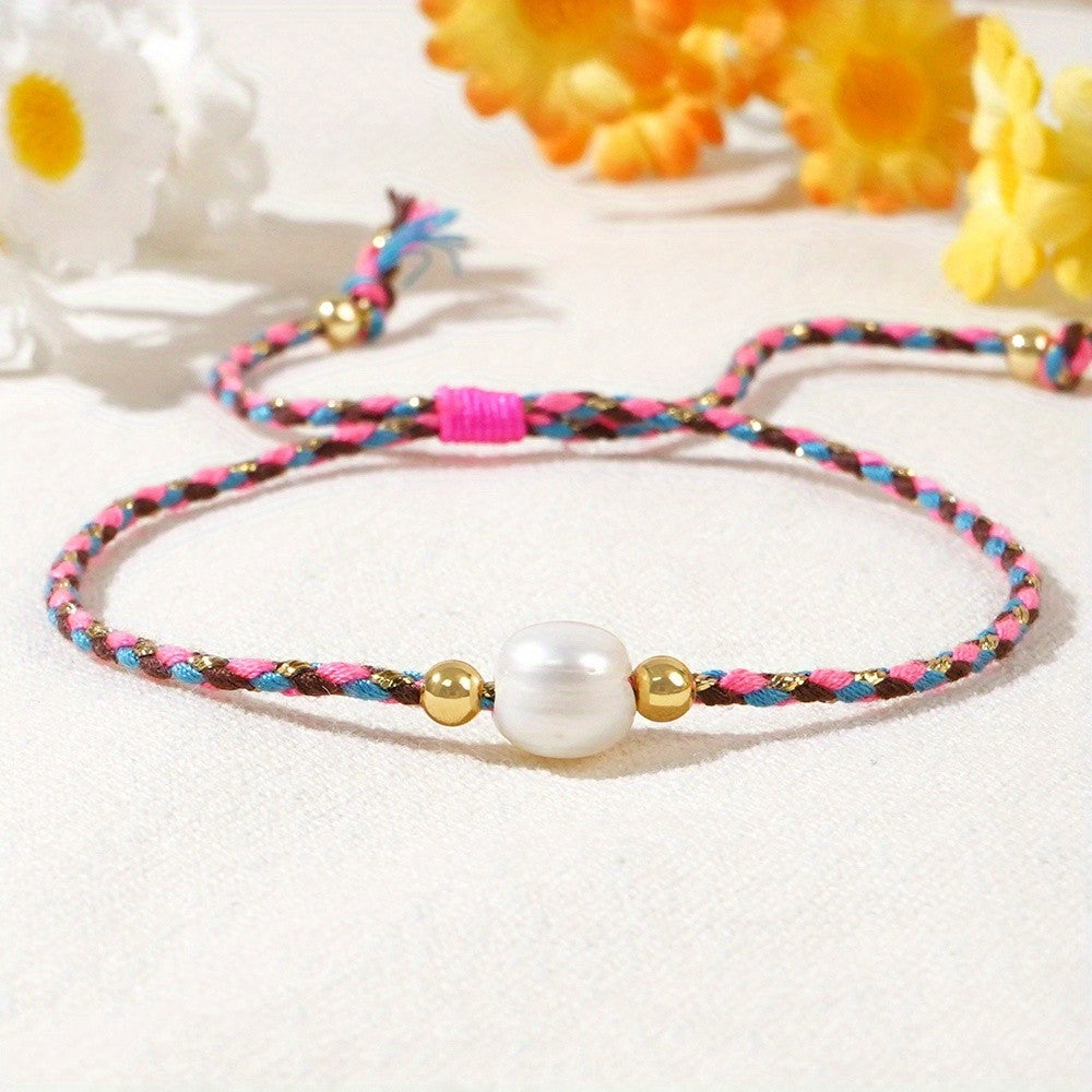 Multicolor Braided Pearl Bracelet