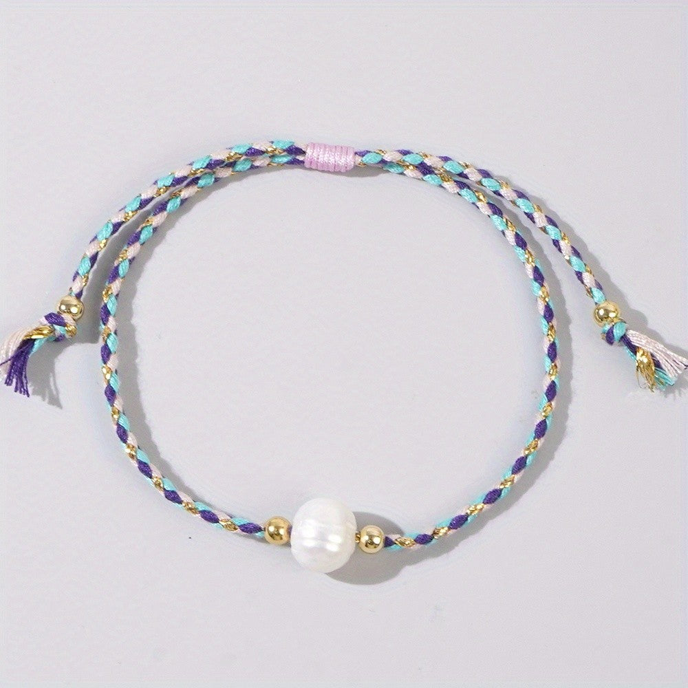 Multicolor Braided Pearl Bracelet