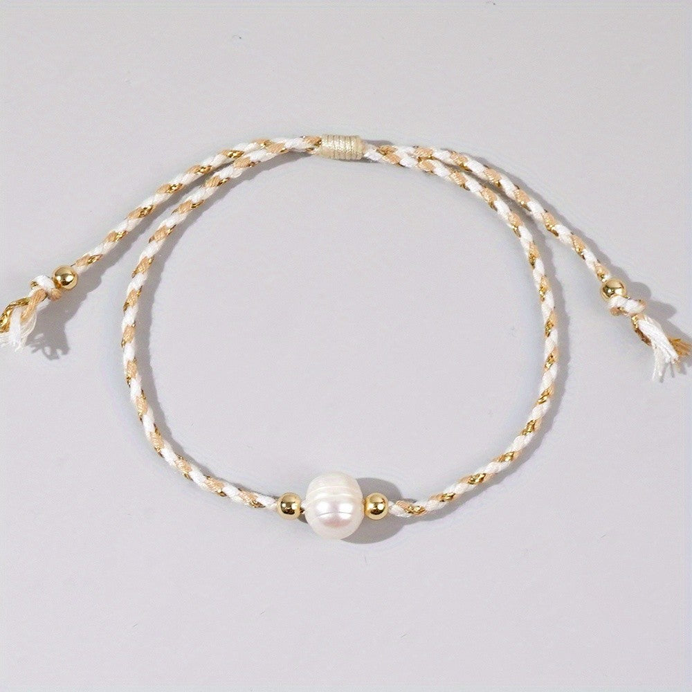 Multicolor Braided Pearl Bracelet