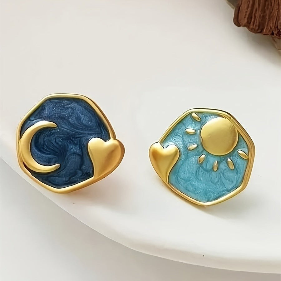 Marbled Sun & Moon Heart Earrings