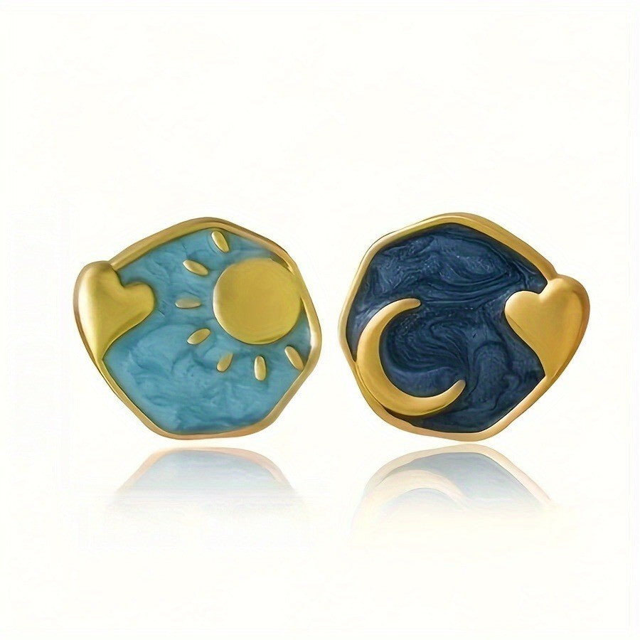 Marbled Sun & Moon Heart Earrings