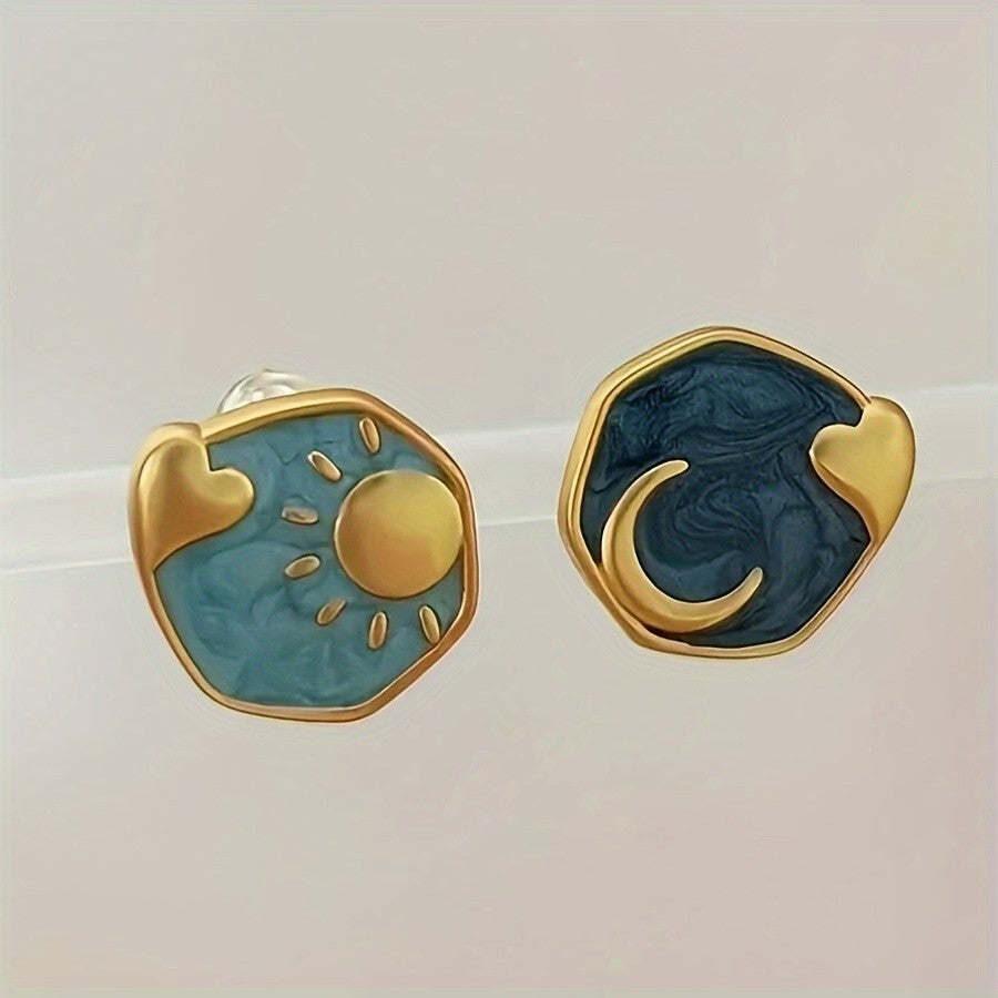 Marbled Sun & Moon Heart Earrings
