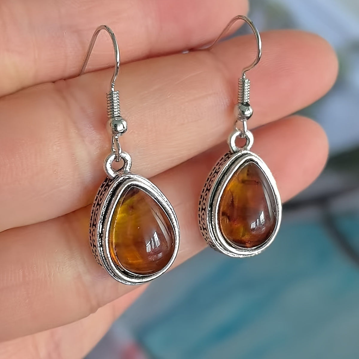 Amber Teardrop Jewelry Set