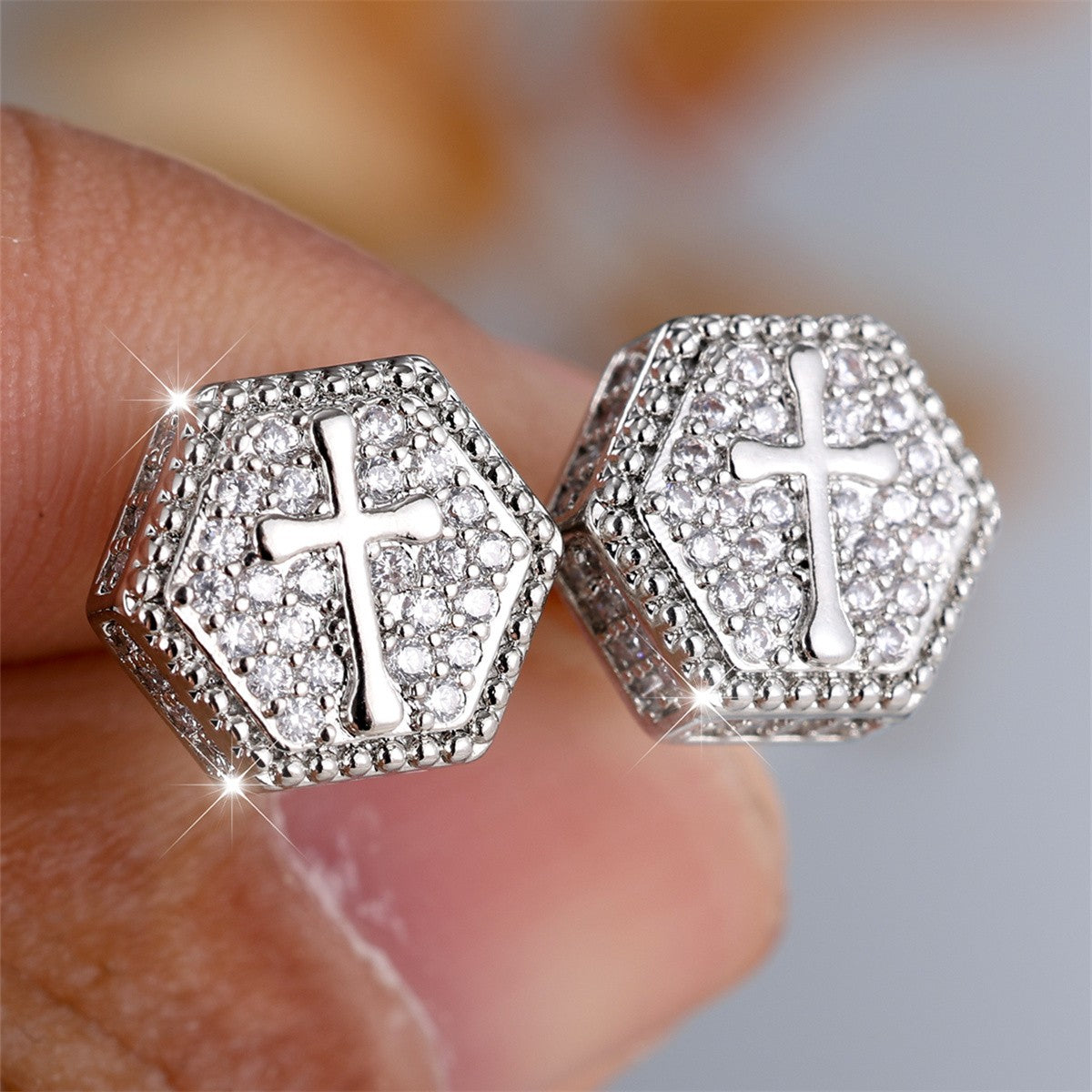 Crystal Cross Hexagon Earrings
