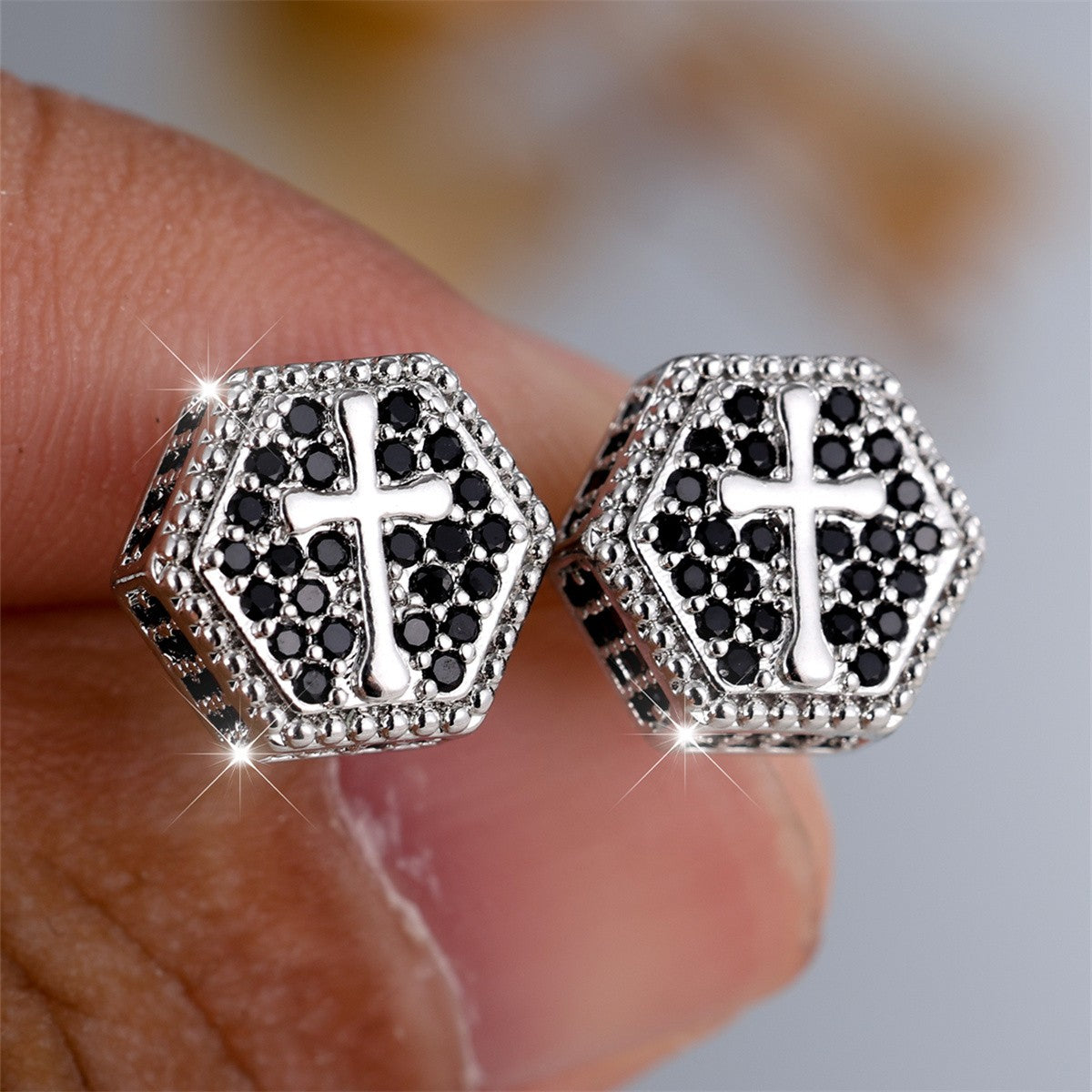 Crystal Cross Hexagon Earrings