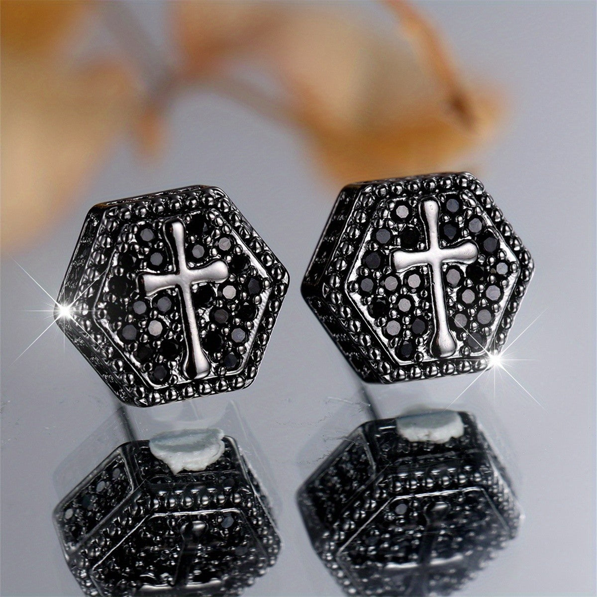 Crystal Cross Hexagon Earrings