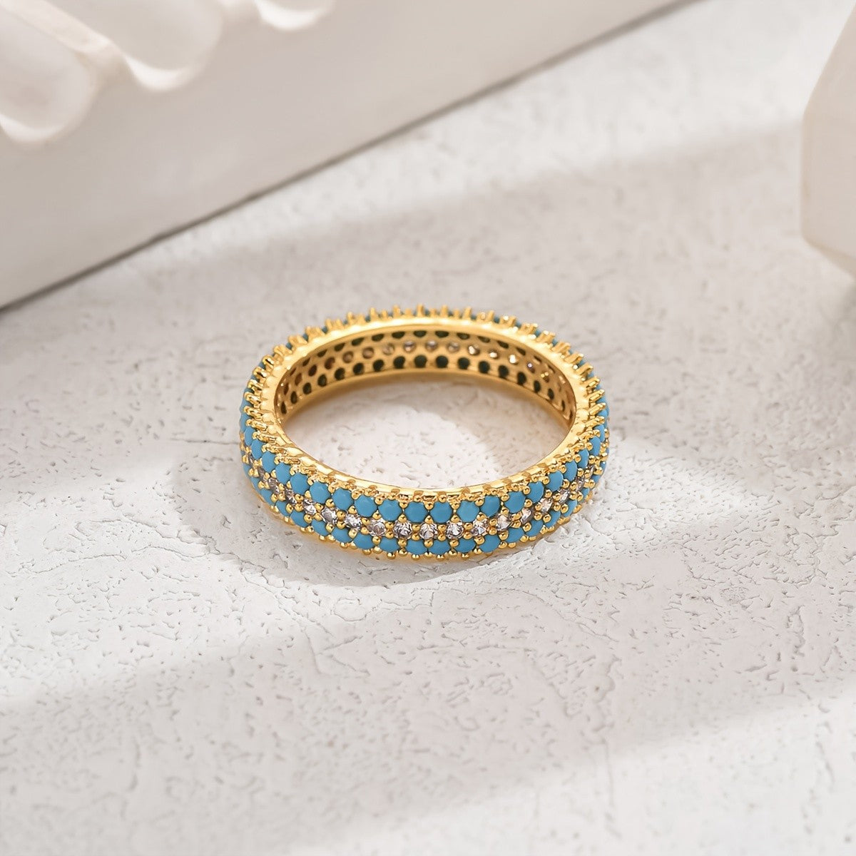 Turquoise & Crystal Pave Band Ring