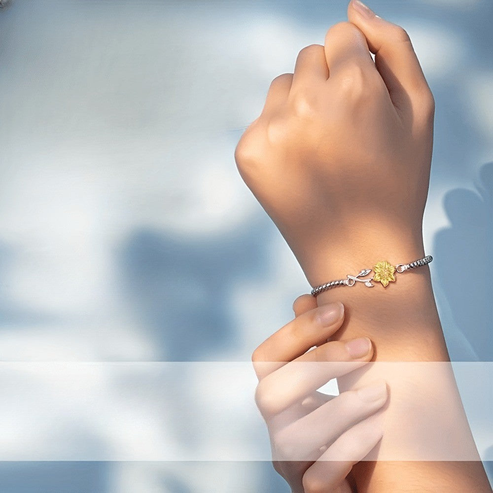 Sunflower & Leaf Beaded Bracelet