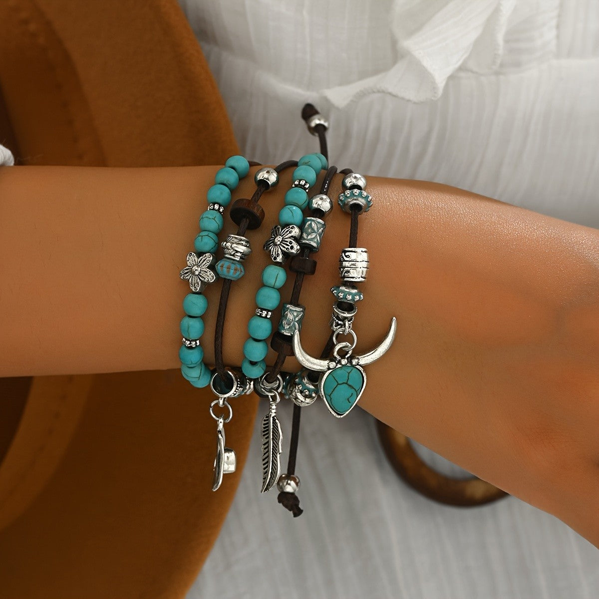 Turquoise Feather Charm Bracelet