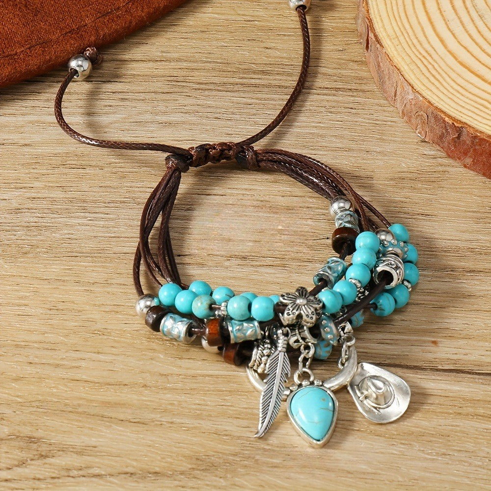 Turquoise Feather Charm Bracelet