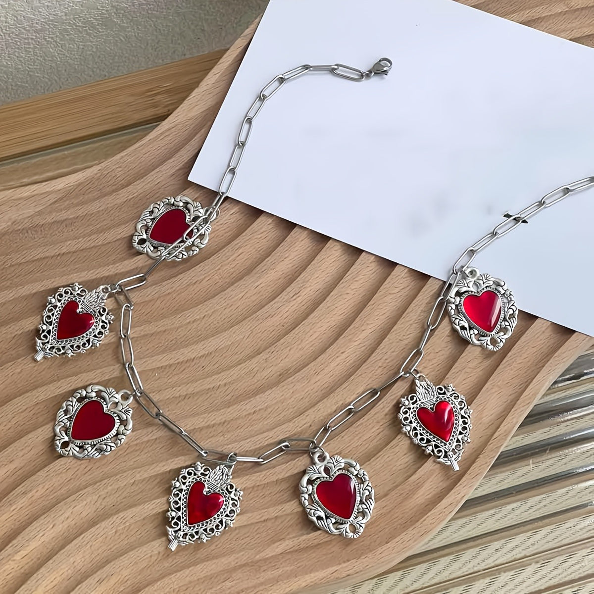 Red Heart Crown Charm Necklace
