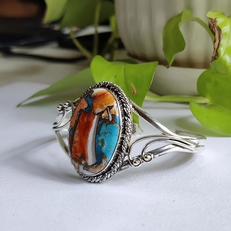 Multicolor Stone Oval Cuff Bracelet