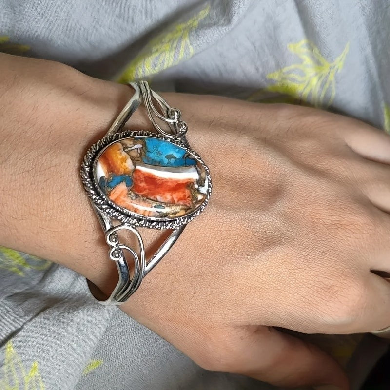 Multicolor Stone Oval Cuff Bracelet