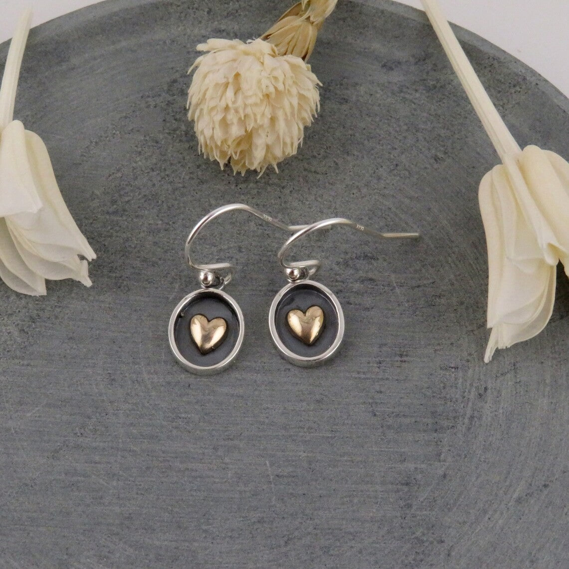 Black Oval Heart Drop Earrings