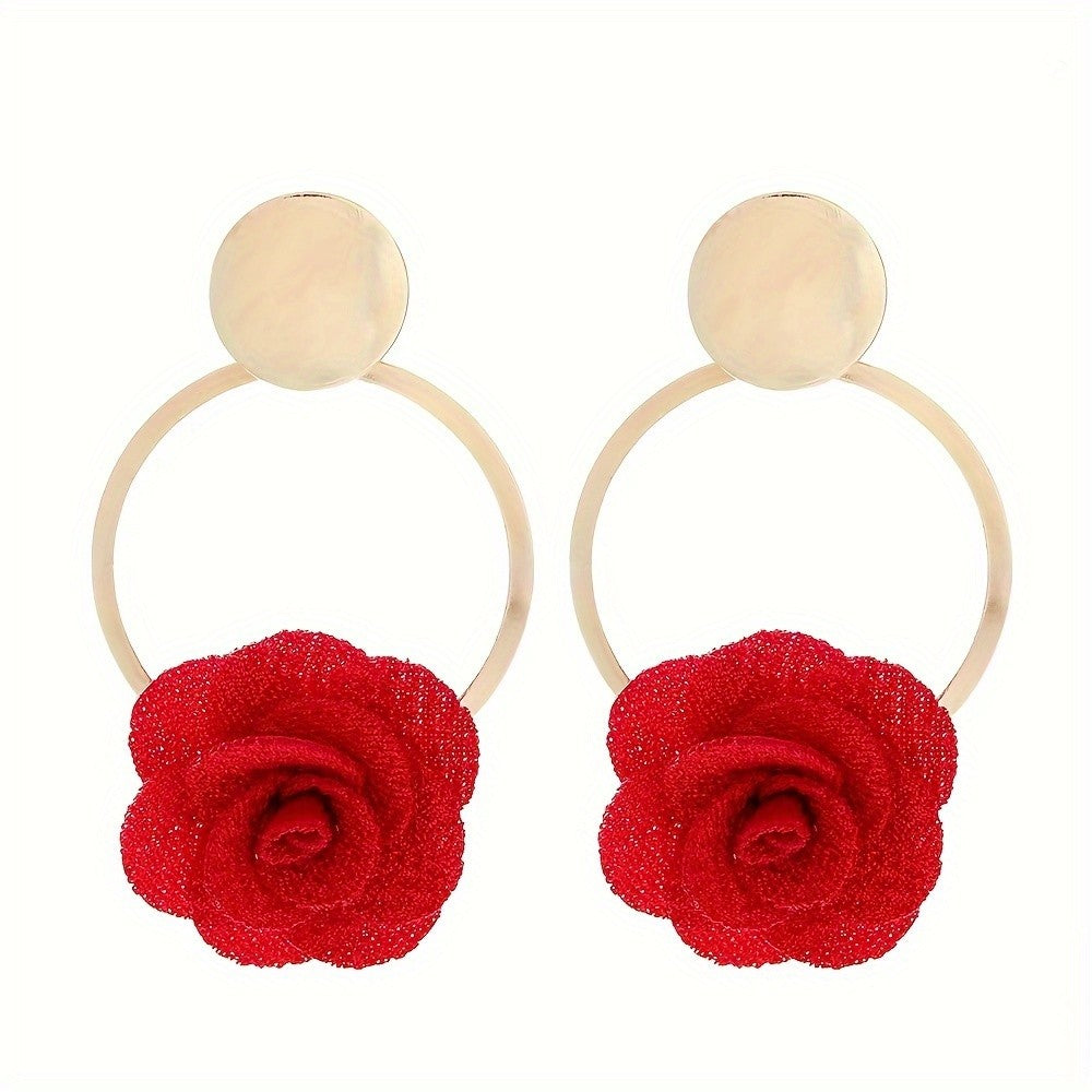 Fabric Flower Hoop Earrings