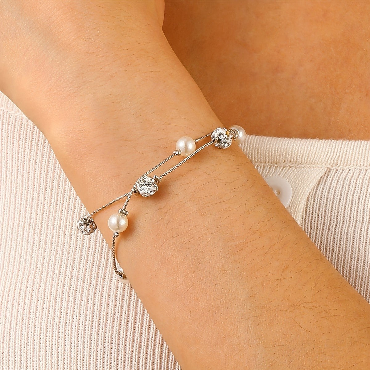 Pearl & Crystal Double Layer Bracelet
