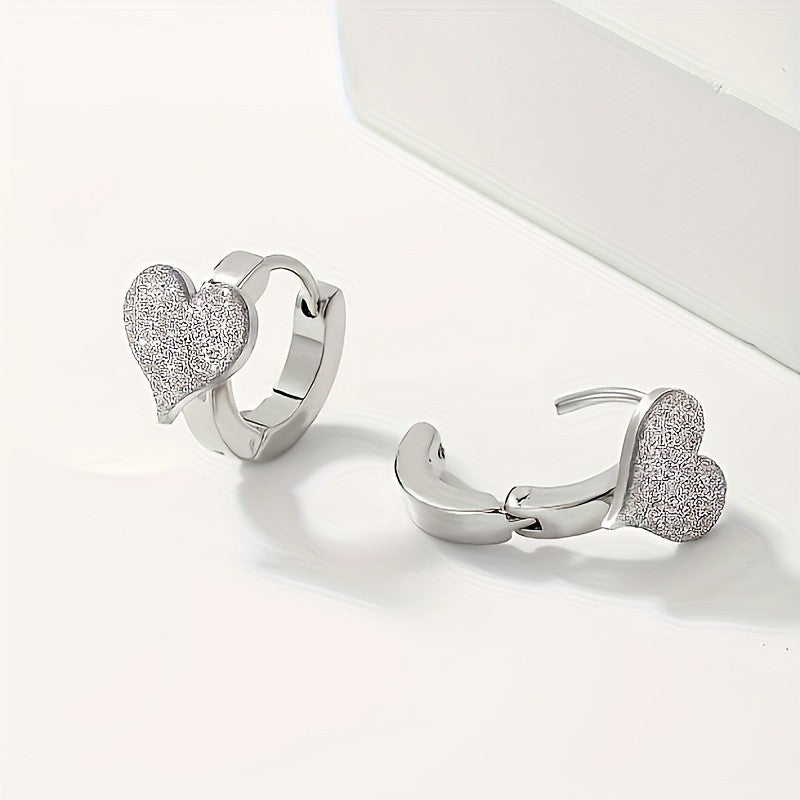 Paved Heart Hoop Earrings